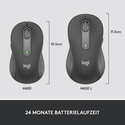 Logitech Signature M650 for Business Kabellose Maus, Leise Klicks, Anpassbare Seitentasten, Bluetooth, Kompatibilität mit mehreren Geräten - Grau