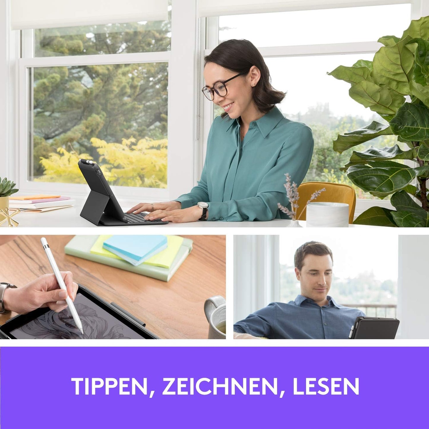 Logitech Slim Folio für iPad (7., 8. und 9. Generation) Tastatur-Case Deutsches QWERTZ-Layout - Graphit