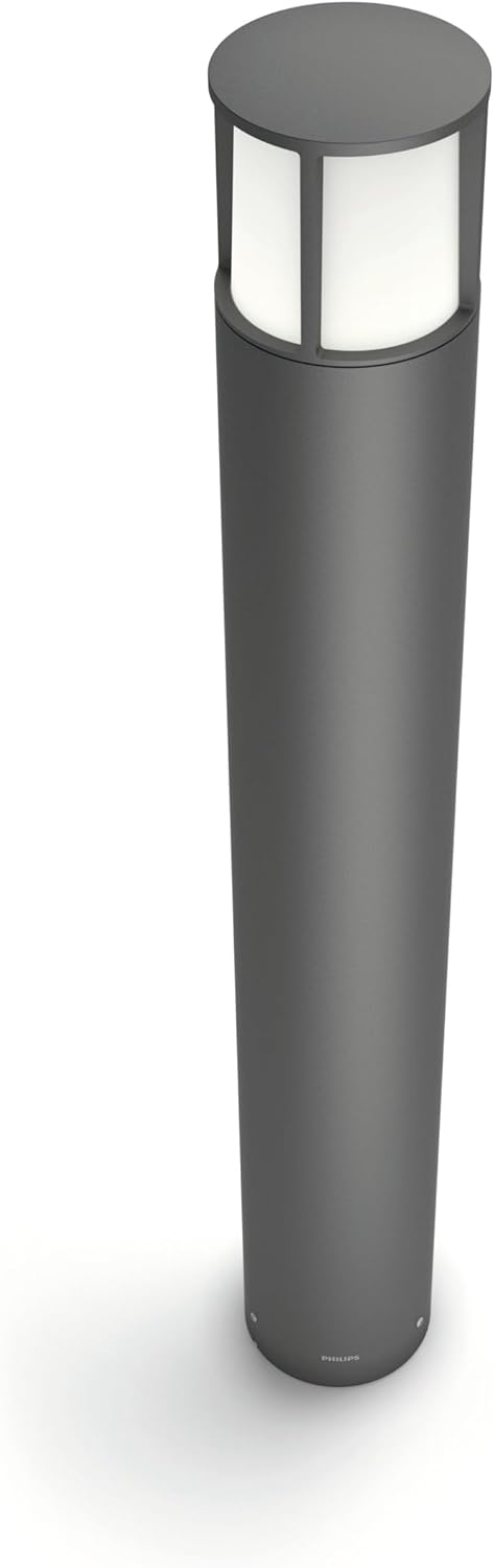 Philips myGarden Outdoor Wegeleuchte Stock, 6 W, 2700 K Warmweiß, wasserfest, anthrazit, IP44 wetterfest, Grau