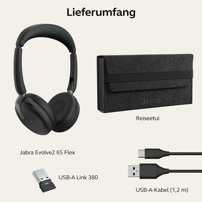 Jabra Evolve2 65 Flex MS USB-A Stereo Headset Link380a Schwarz 26699-999-999