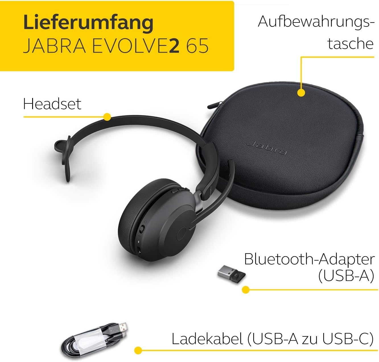 Jabra Evolve2 65 MS Mono USB-A Headset Link380a Schwarz 26599-899-999