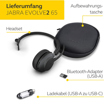 Jabra Evolve2 65 MS Mono USB-A Headset Link380a Schwarz 26599-899-999