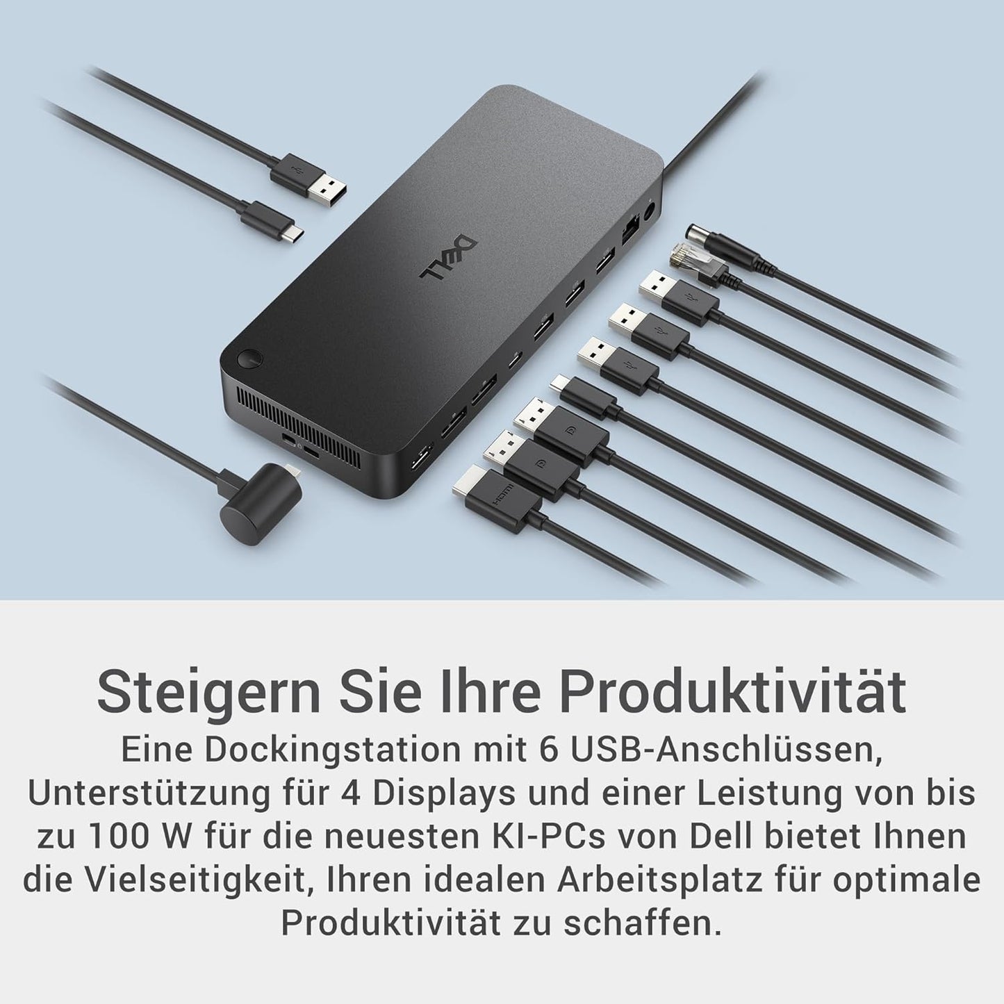 Dell Pro Dock WD25 USB-C-Dockingstation mit 100W Ladeleistung inkl. 130W Netzteil
