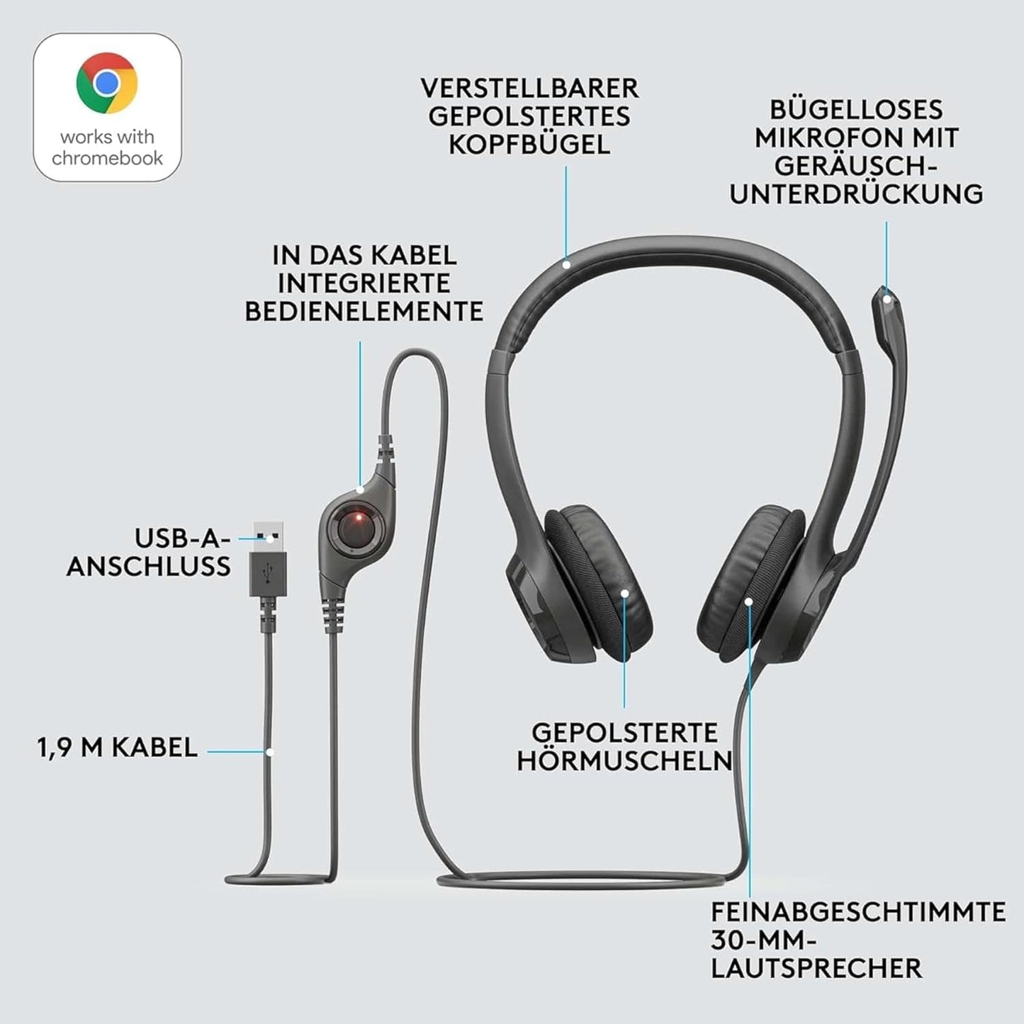 Logitech H390 USB-A Stereo-Headset Schwarz 981-000406