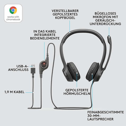 Logitech H390 USB-A Stereo-Headset Schwarz 981-000406
