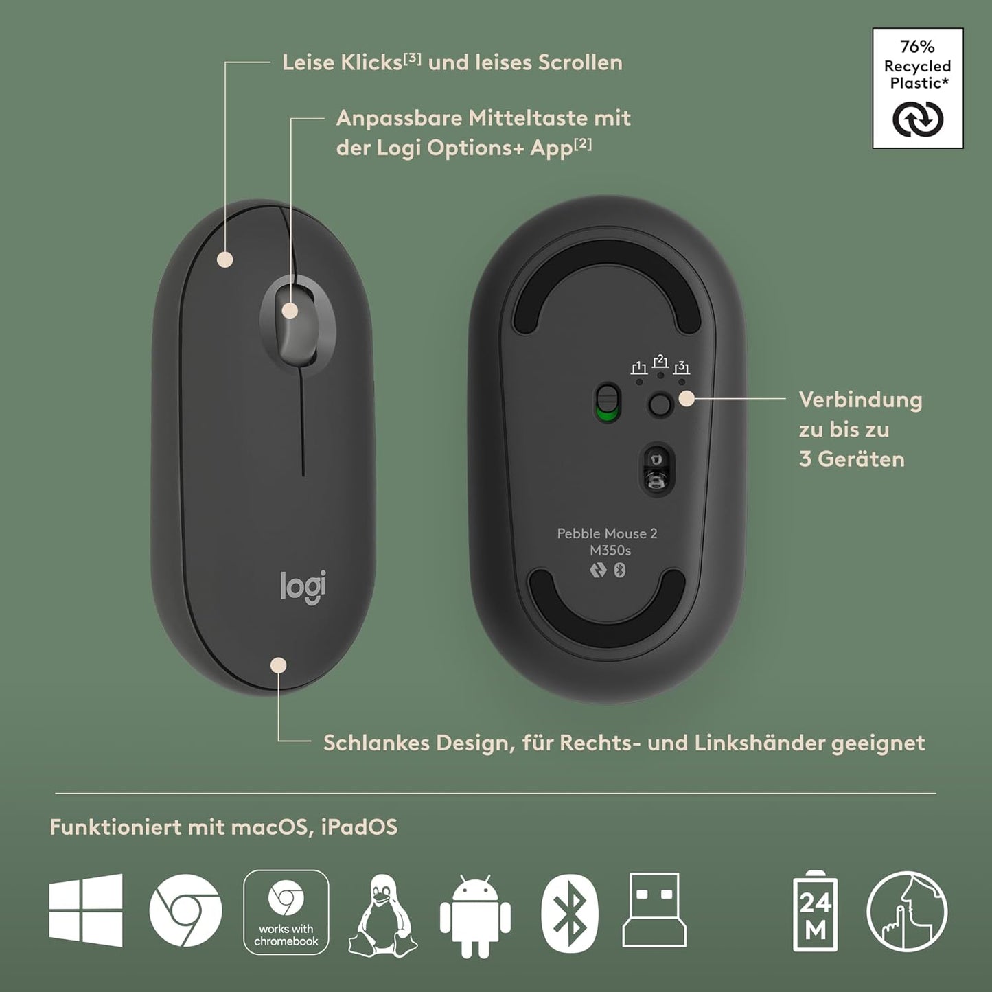 Logitech Pebble 2 Combo for Mac Graphite - Slim Bluetooth-Tastatur und -Maus für Mac 920-012208