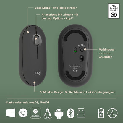 Logitech Pebble 2 Combo for Mac Graphite - Slim Bluetooth-Tastatur und -Maus für Mac 920-012208