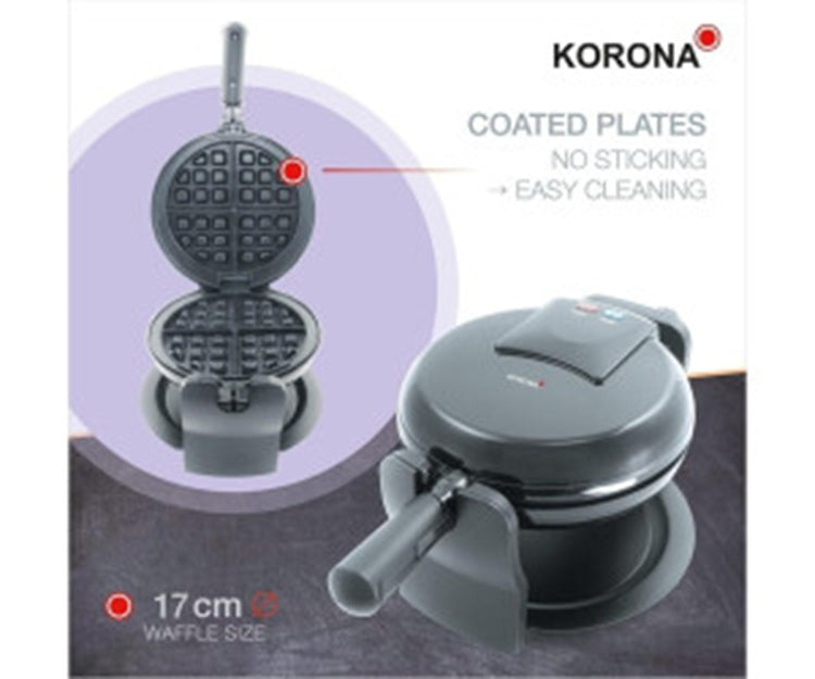 Korona 41004 drehbares Waffeleisen | Antihaftbeschichtung, Kontrollleuchte, Automatische Temperaturanpassung, Schwarz