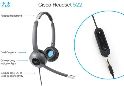 Cisco Systems Headset 522 Kabelgebunden Stereo On-Ear-Headset USB-A dunkelgrau
