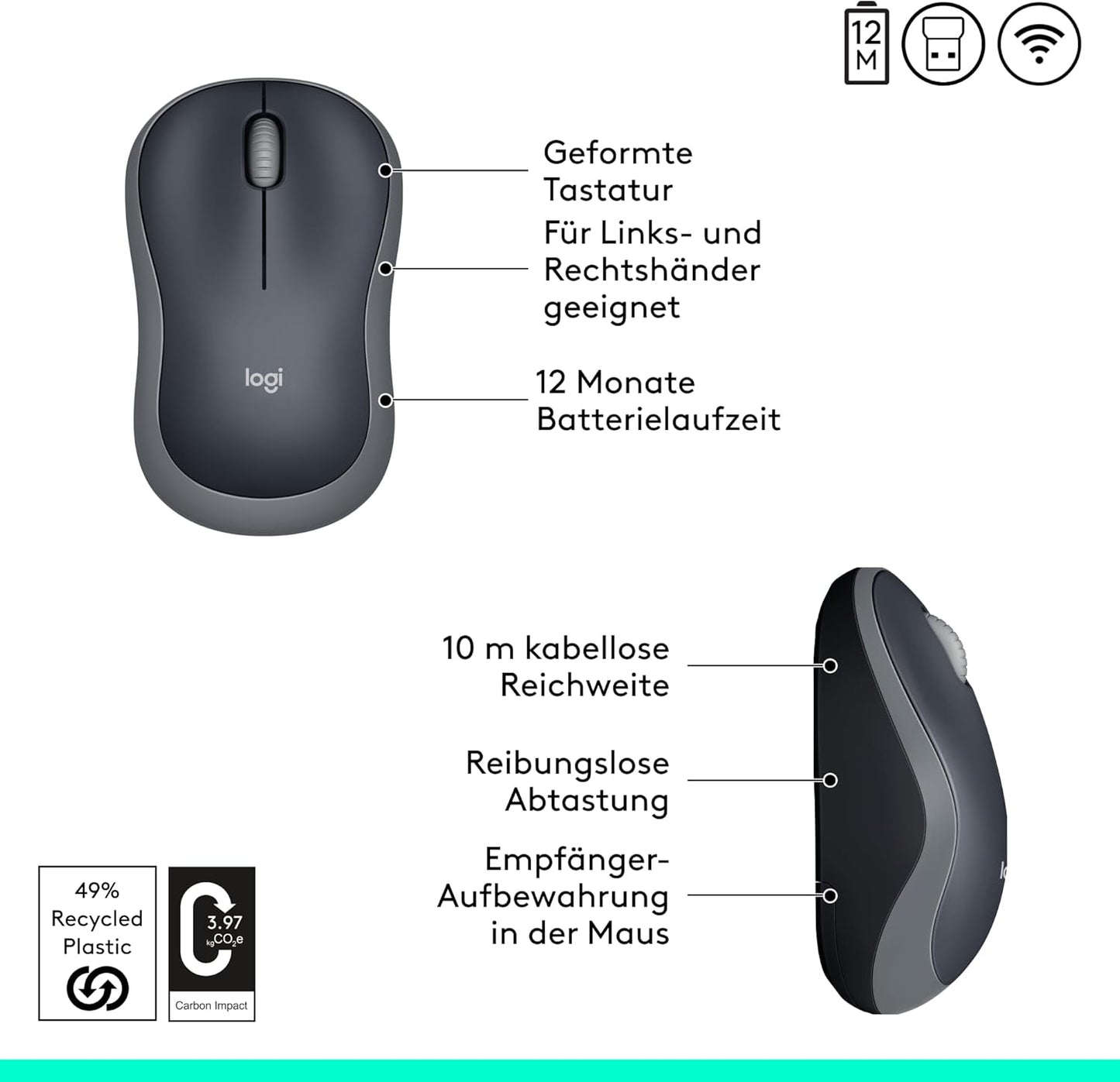 Logitech M185 Kabellose Maus - Grau 910-002238