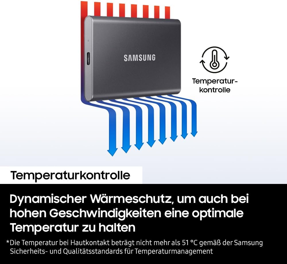 Samsung Portable SSD T7, 2 TB, USB 3.2 Gen.2, 1.050 MB/s Lesen, 1.000 MB/s Schreiben, Externe SSD Festplatte für Mac, PC, Smartphone und Spielkonsole, Blau, MU-PC2T0H/WW