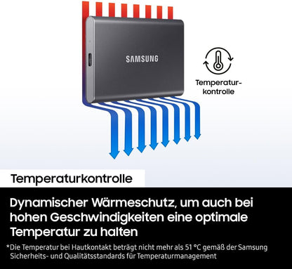 Samsung Portable SSD T7, 2 TB, USB 3.2 Gen.2, 1.050 MB/s Lesen, 1.000 MB/s Schreiben, Externe SSD Festplatte für Mac, PC, Smartphone und Spielkonsole, Blau, MU-PC2T0H/WW