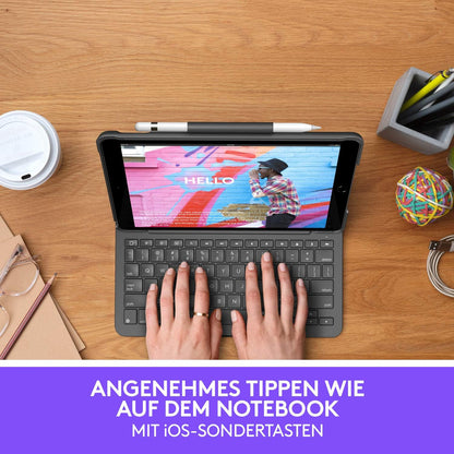 Logitech Slim Folio für iPad (7., 8. und 9. Generation) Tastatur-Case Deutsches QWERTZ-Layout - Graphit