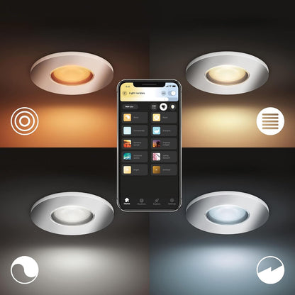 Philips Hue White Ambiance Adore 3er Deckenspots rund, silber 3x250lm inkl. Dimmschalter, Bad-Beleuchtung, dimmbar, steuerbar via App, kompatibel mit Amazon Alexa (Echo, Echo Dot)