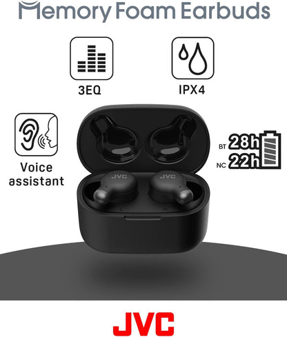 JVC HA-Z250T-B True Wireless Kopfhörer mit aktiver Geräuschunterdrückung, weiche & komfortable Memory Foam Ohrstöpsel, 3 Klangmodi, BT 5.3, 28 Std. Akkulaufzeit, schwarz