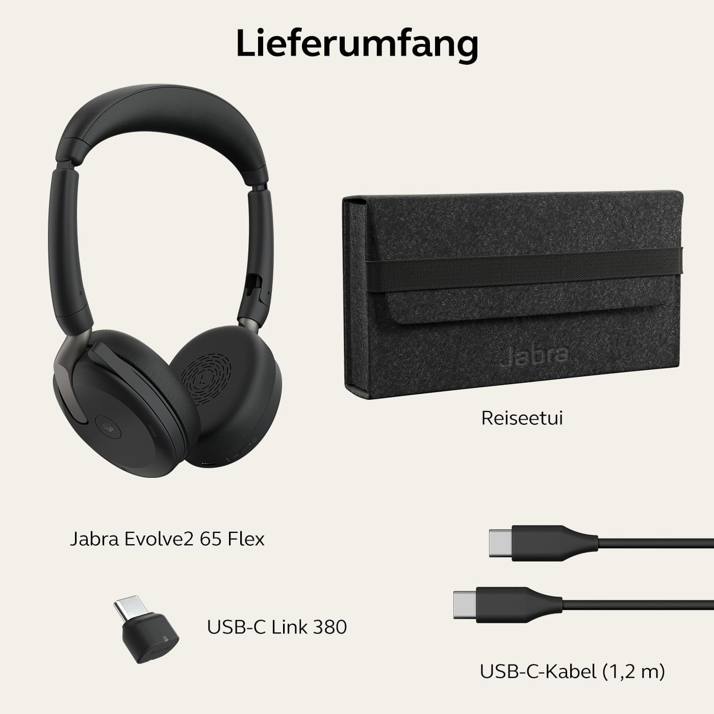 Jabra Evolve2 65 Flex MS USB-C Stereo Headset Link380c Schwarz 26699-999-889