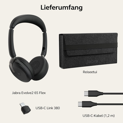 Jabra Evolve2 65 Flex MS USB-C Stereo Headset Link380c Schwarz 26699-999-889