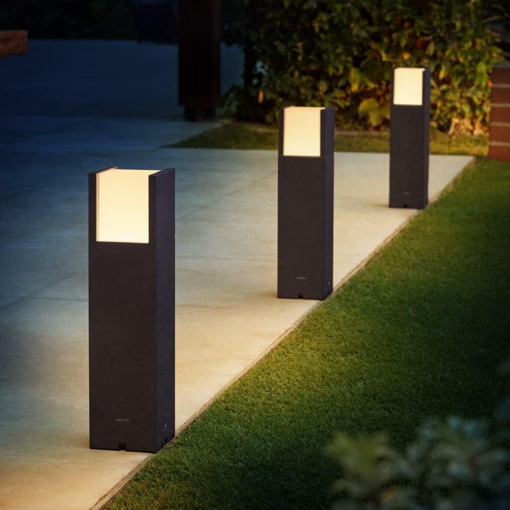 Philips Arbour Sockelleuchten für den Außenbereich, 6 W, 2700 K warmweiß, Niederspannung, wasserfest, anthrazit, IP44 wetterfest [Energieklasse F]