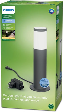 PHILIPS Utrecht Outdoor Sockelleuchte 1-er Starter Set (6 W), wetterfeste Niedervolt Außenleuchte mit warmweißem Licht, energiesparende LED Beleuchtung, anthrazit [Energieklasse F]