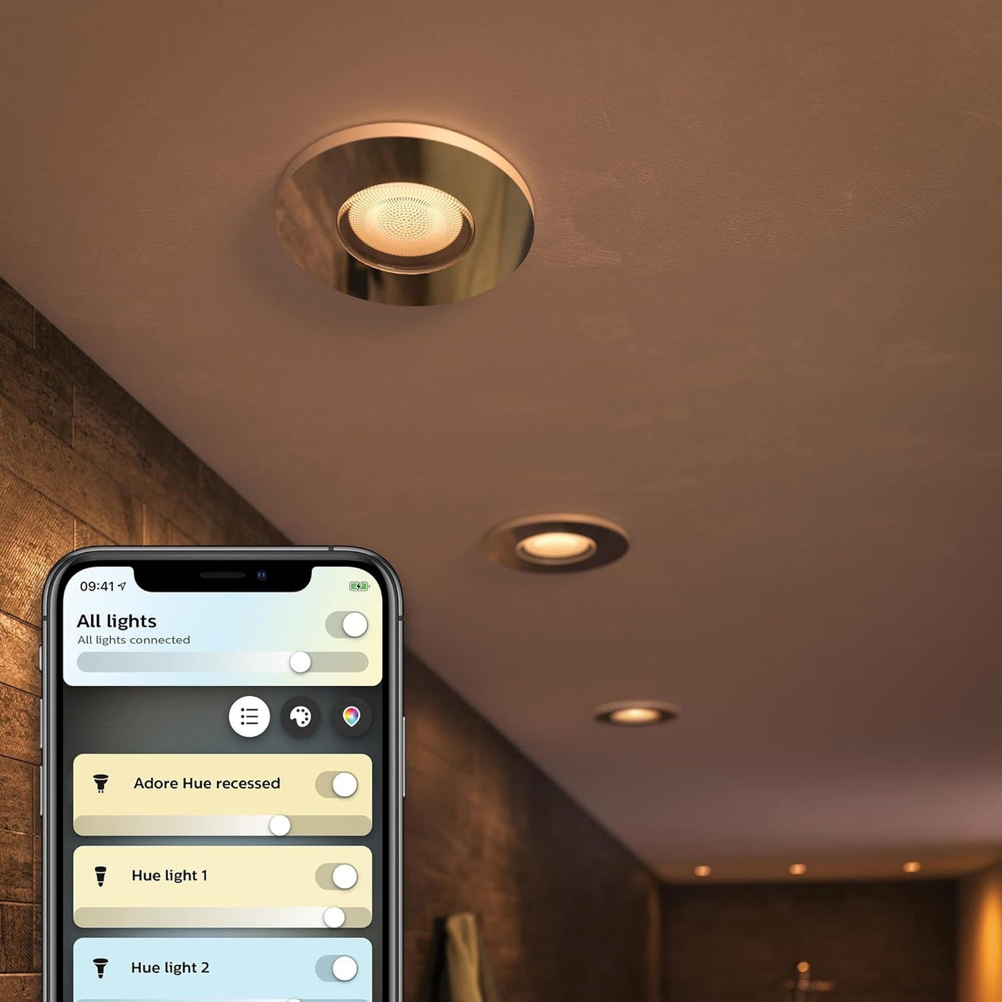 Philips Hue White Ambiance Adore 3er Deckenspots rund, silber 3x250lm inkl. Dimmschalter, Bad-Beleuchtung, dimmbar, steuerbar via App, kompatibel mit Amazon Alexa (Echo, Echo Dot)