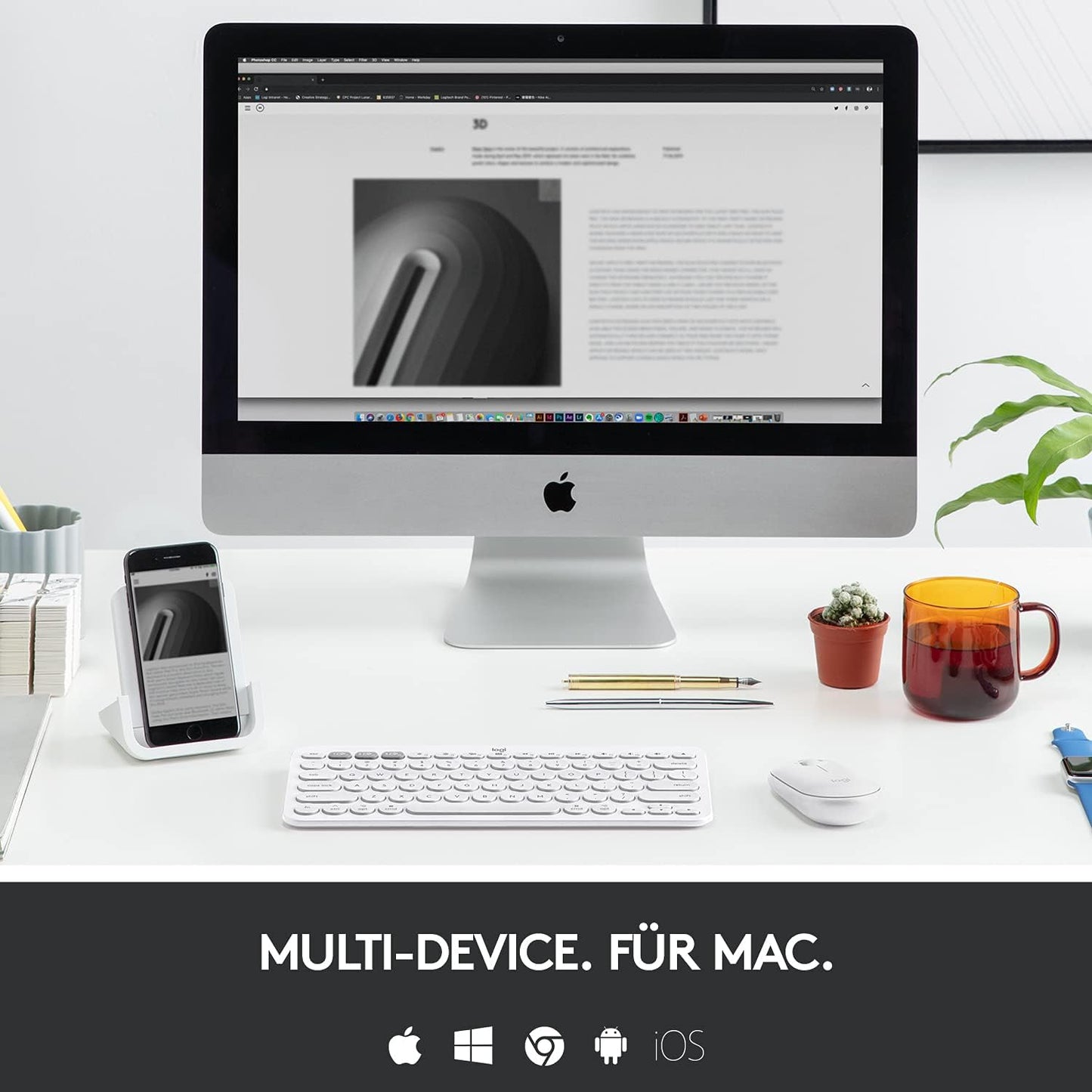 Logitech K380 wireless Tastatur in Weiß für Mac mit Deutschem/Schweizer QWERTZ Layout