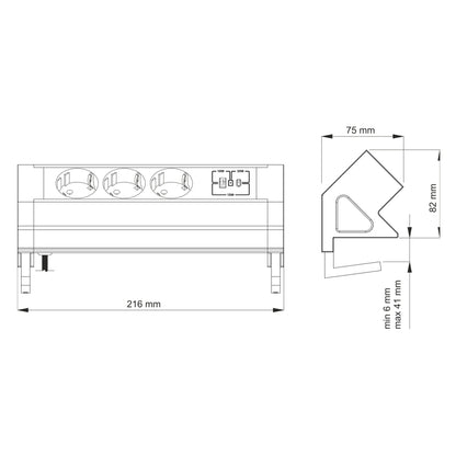 Design Light DESK BOX – Tisch-Bürosteckdose 230V (Typ SCHUKO) mit USB-A- und USB-C-Anschlüssen sowie Power-Delivery-Technologie