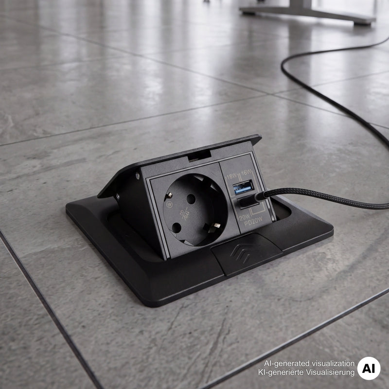 Design Light FLOOR BOX – versenkbare Bodensteckdose mit USB-A+C-Anschlüssen (20W Power Delivery)